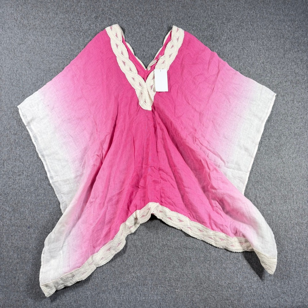 NWT Soft Surroundings Pink Ombre‎ Linen Poncho Tunic Top Lace Trim Small/Medium
